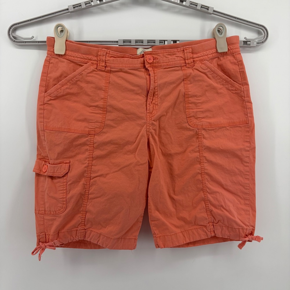 St John's Bay Womens 16 Coral Orange Cargo Shorts Adjustable Tie Hem Mid Rise